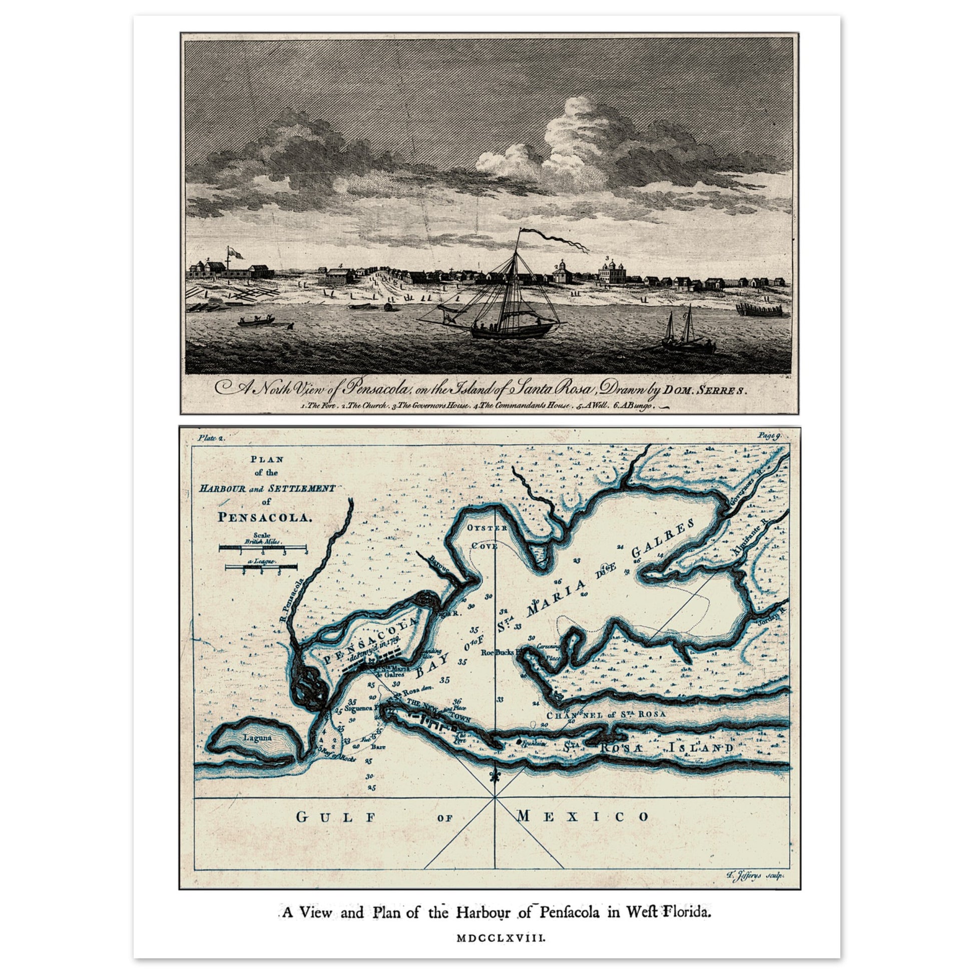Images of 1768 Pensacola (one from Santa Rosa and one a nautical chart)