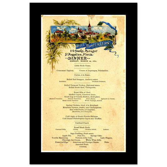 Hotel Ponce de Leon menu (dinner) from 1889 Saint Augustine.
