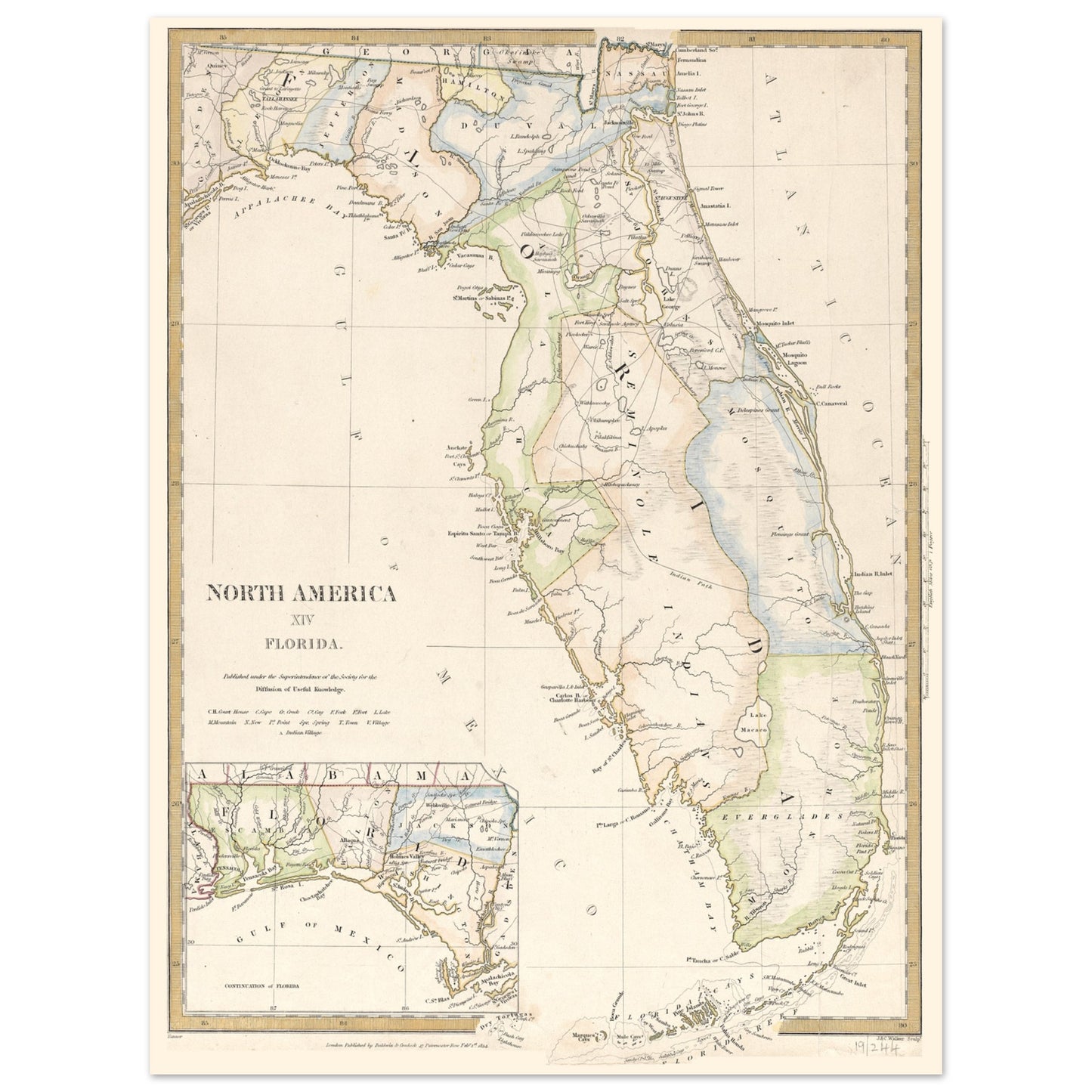 Map of Florida as a US territory in 1834.