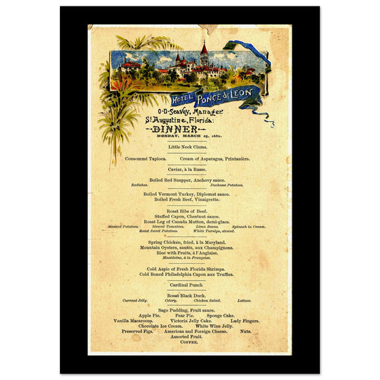 Hotel Ponce de Leon Menu from 1889