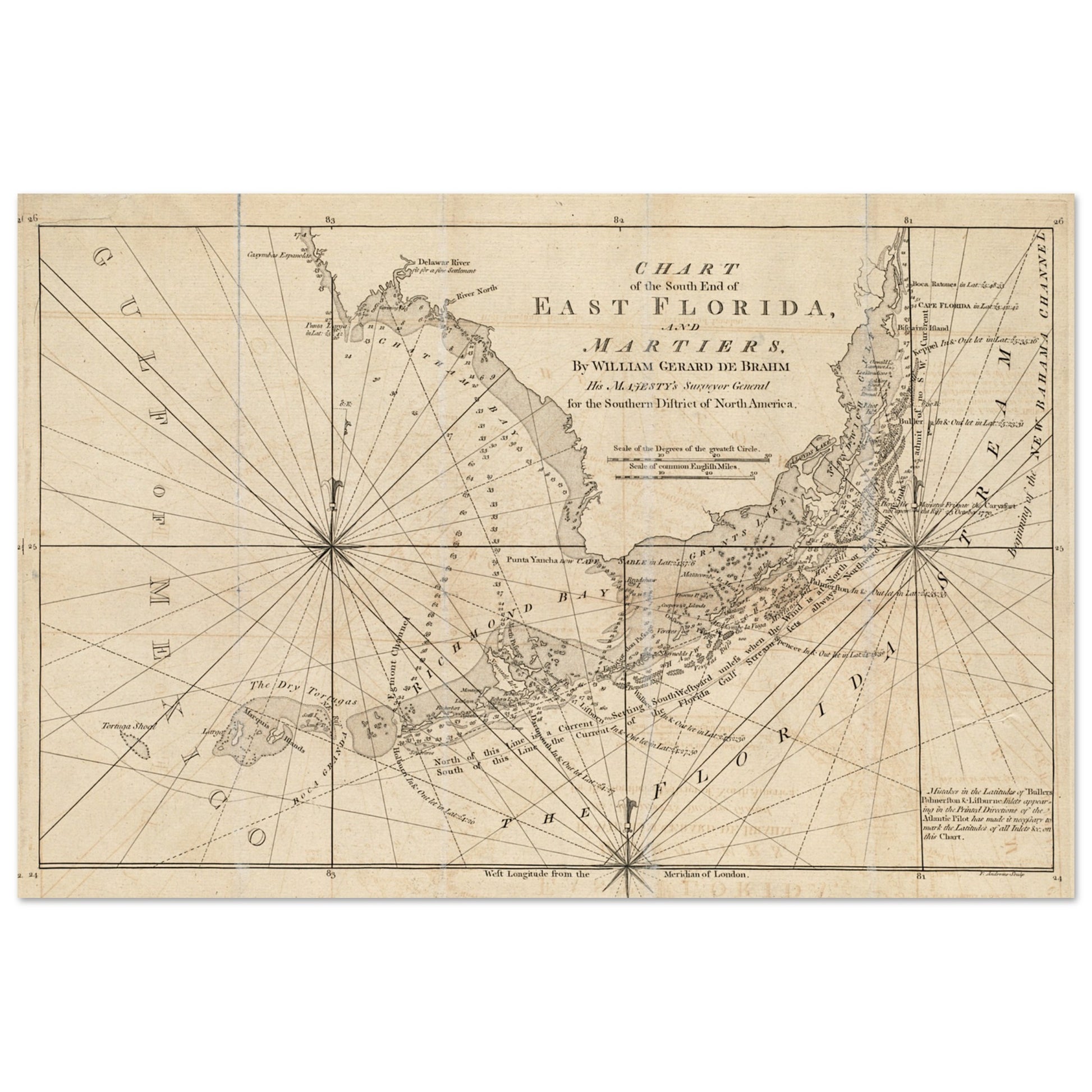 1771 nautical chart of the southern tip of East Florida, at that time a colony of Great Britain.