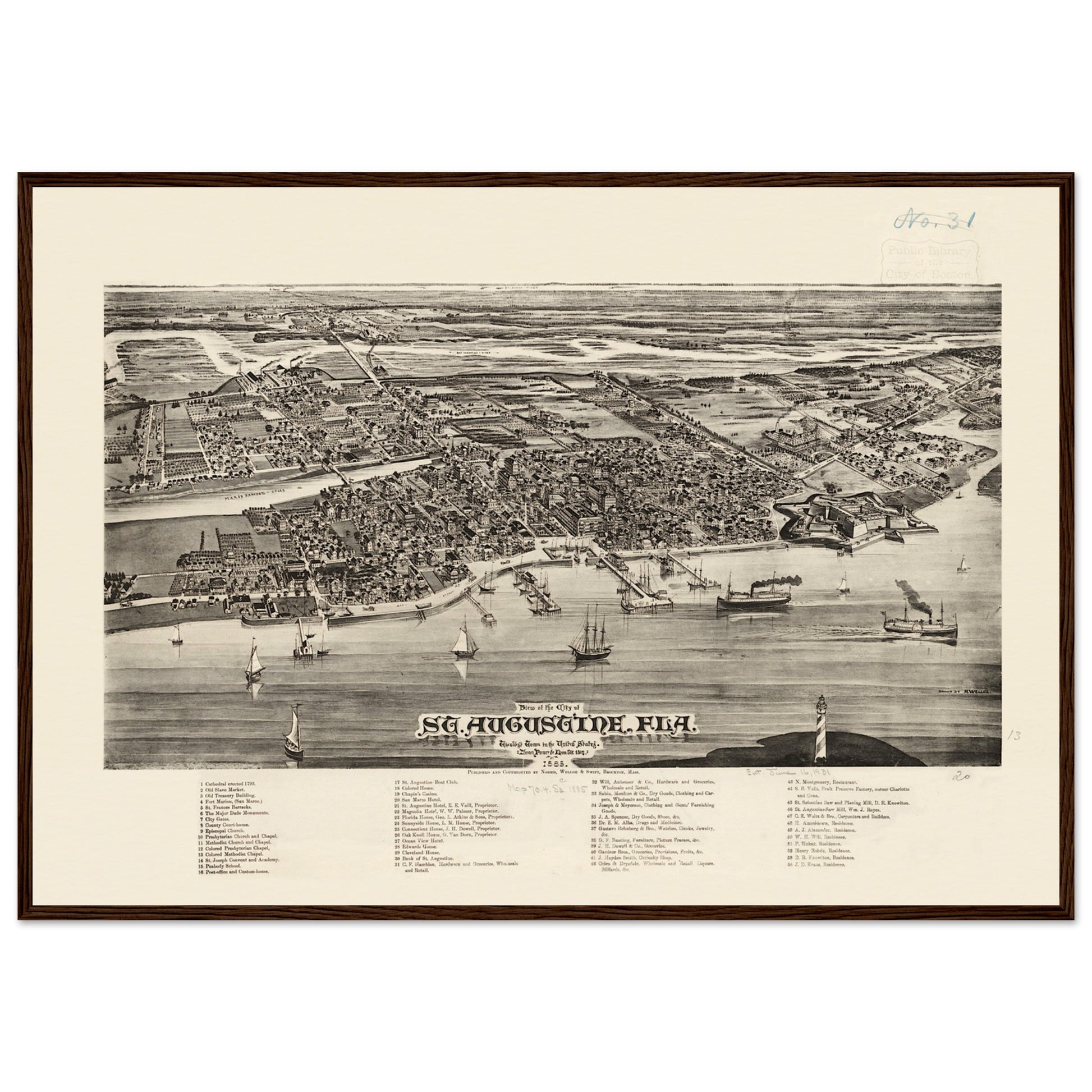 Aerial depiction of Saint Augustine, Florida from 1885.