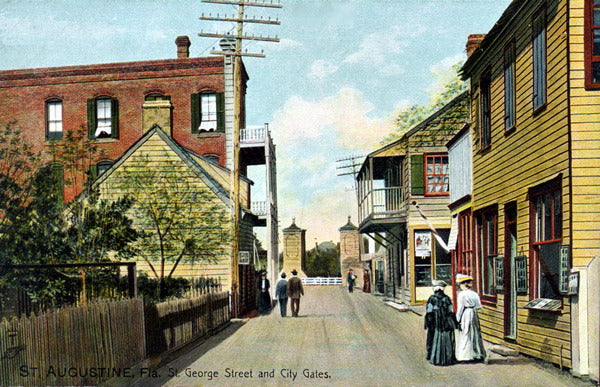 Image looking up Saint Georg Street in Saint Augustine toward the old city gate