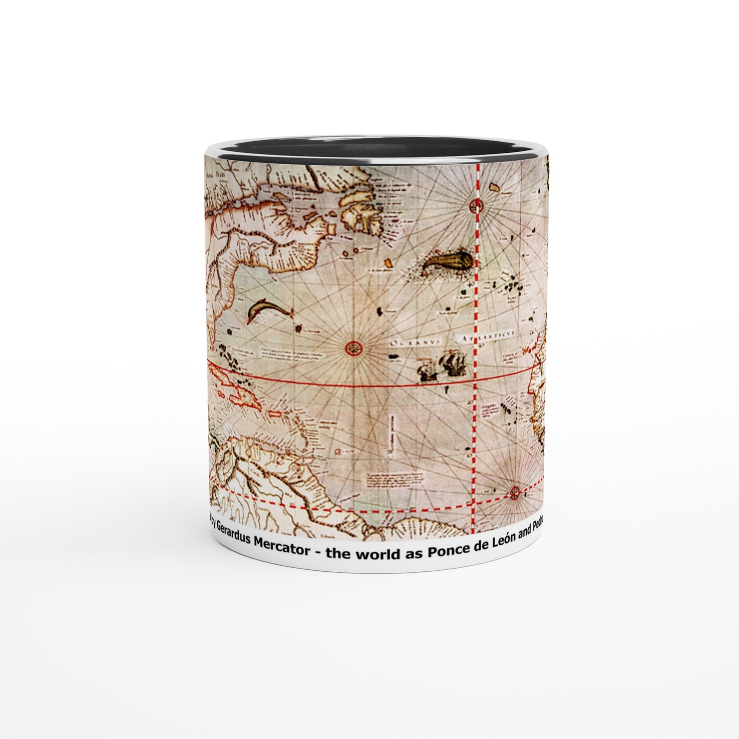 Coffee mug with world map using Mercator projection.