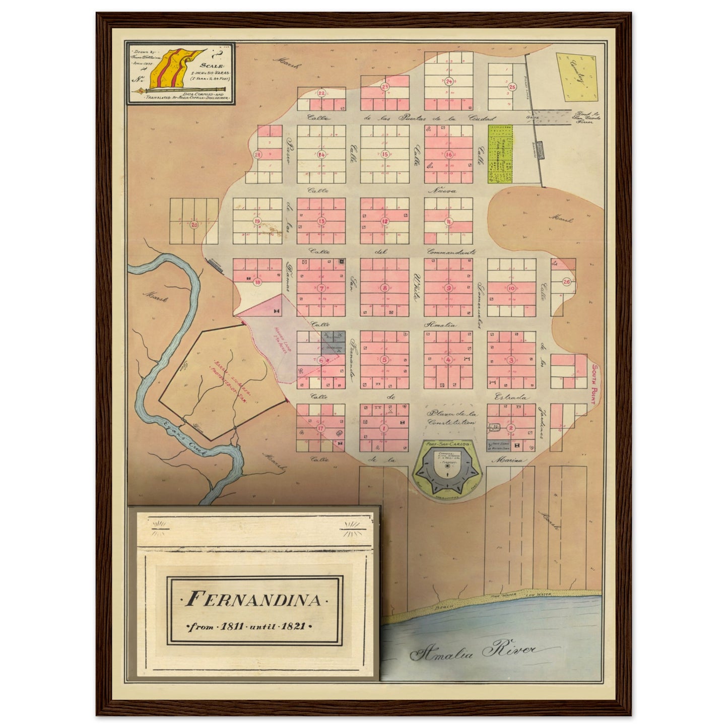 Town map of Fernandina Beach showing how it was in the early 1800s.