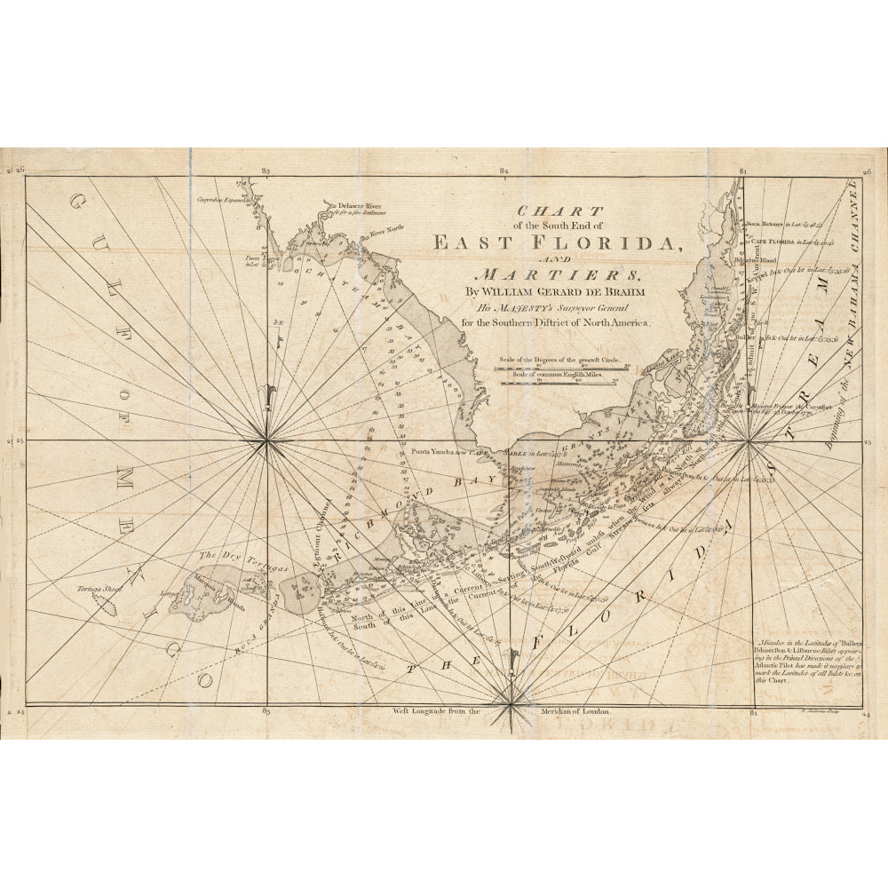 1771 nautical chart of the southern tip of East Florida, at that time a colony of Great Britain.